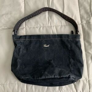 Fossil Suede Leather Shoulder Bag Purse Belt Strap Boho Black